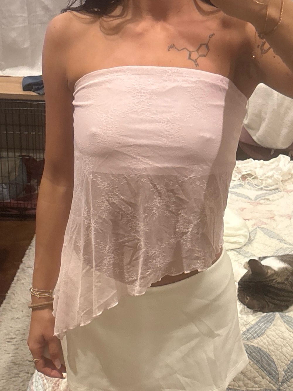 wild fable Lace-Trim Sheer Top in Light Pink